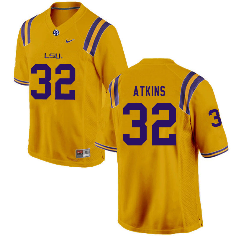 Men #32 Avery Atkins LSU Tigers College Football Jerseys Sale-Gold